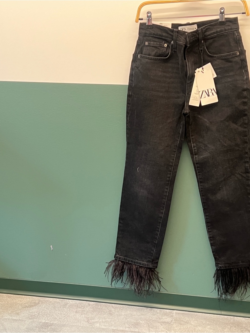 Zara Black Straight-Leg Jeans with Feather Hem